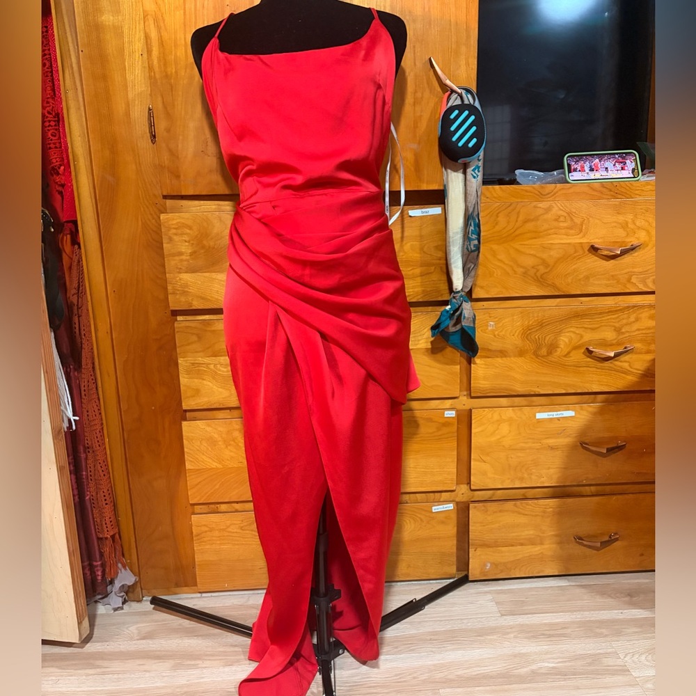 Red slip dress